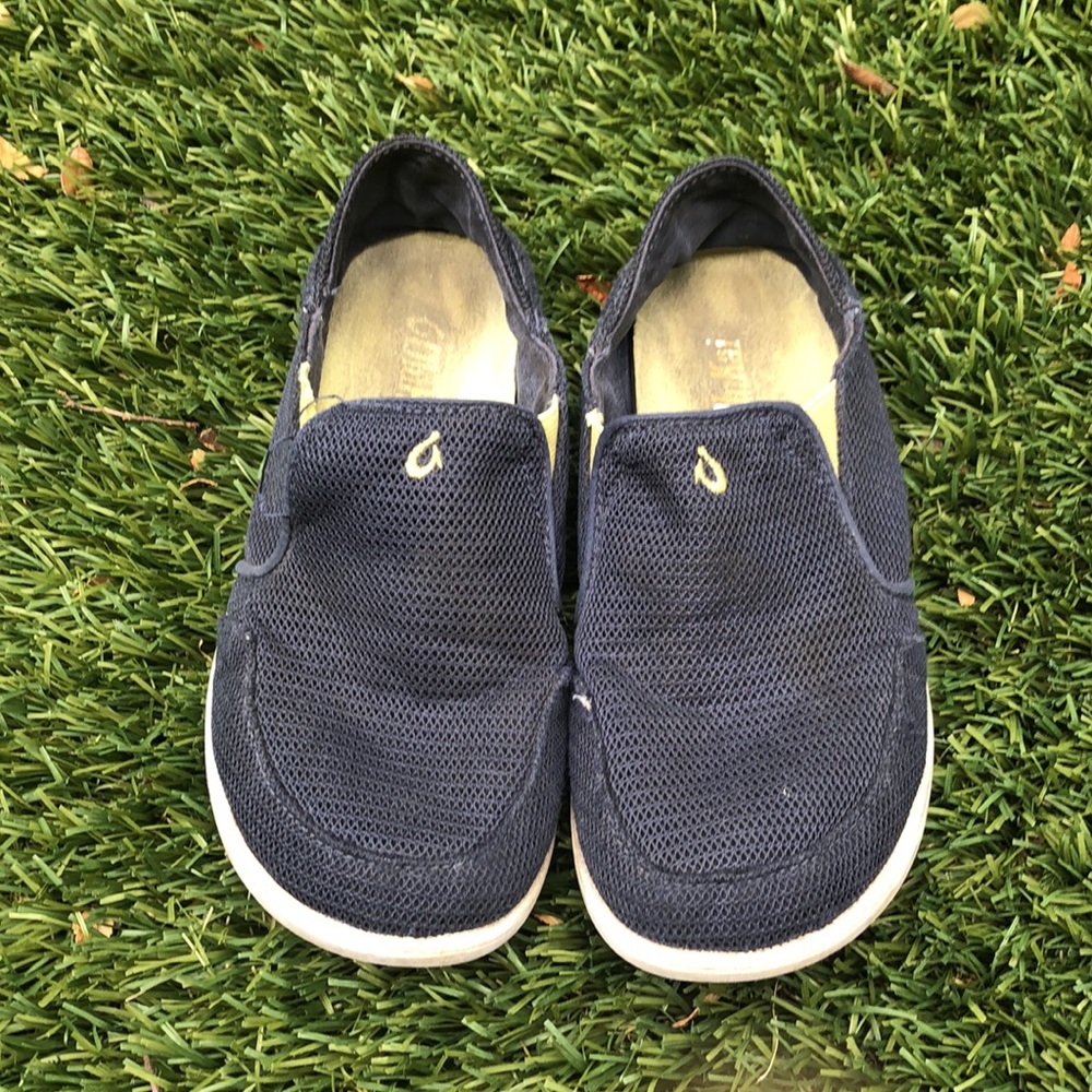 OluKai Nohea mesh boys shoes blue with yellow